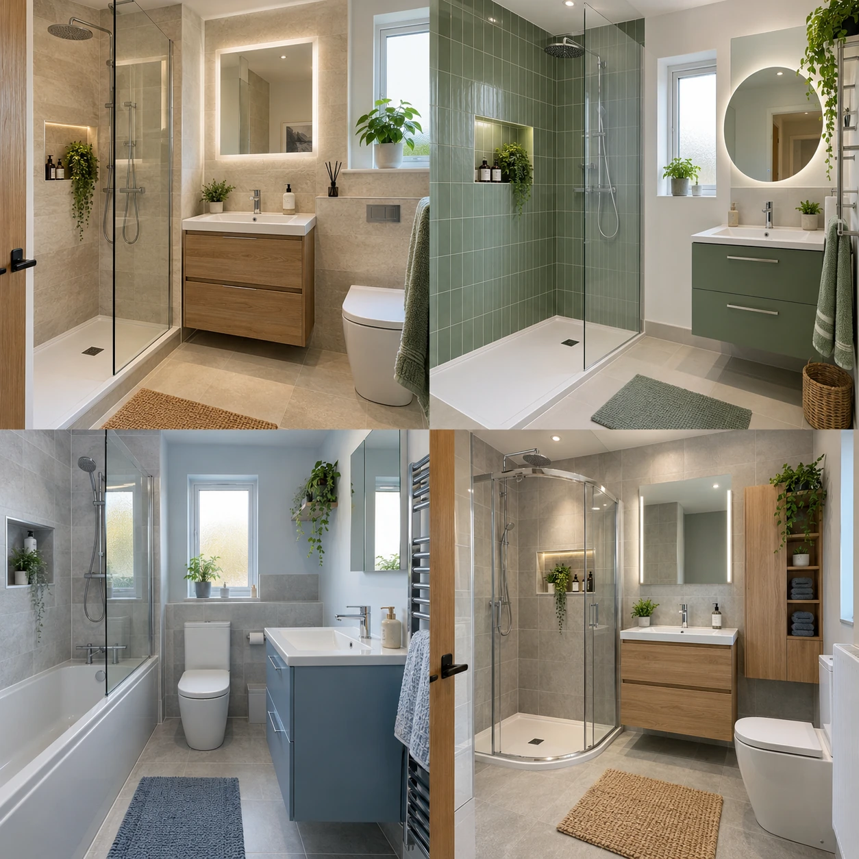 Compact bathroom with coordinated fittings, a vanity and useful storage